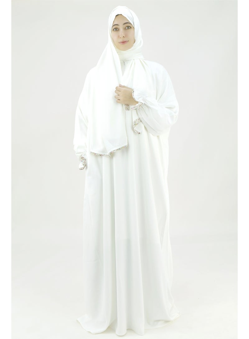  داماس كولكشن باس صلاة نسائي قطعة واحدة من قماش كريب فوكا فاخر مع وشاح متصل وجيب – ملابس صلاة شرعية مريحة - Image 1